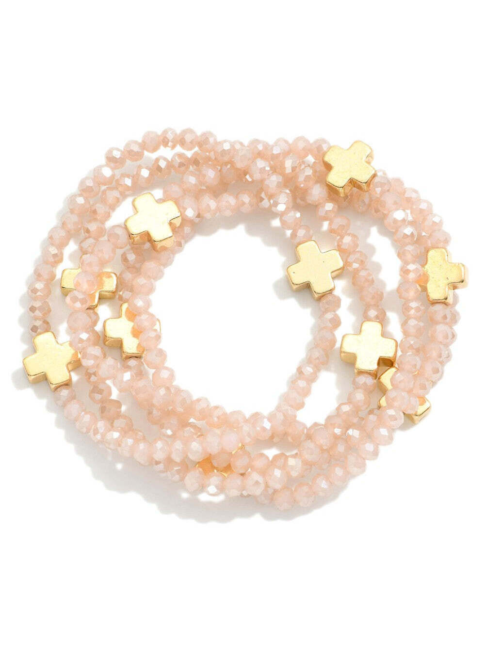 Blush Cross Beaded Stretch Bracelet Stack Set of 5